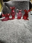 Vtg Fenton Ruby Red Glass Collection - Set of 4 Assorted Vases, Pitcher & Basket