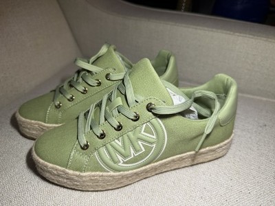 Michael Kors Poppy Espadrille Lace-up Canvas Sneakers Safe Green NWT