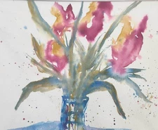 Original Art 14X11 On Art Paper Watercolor Irises