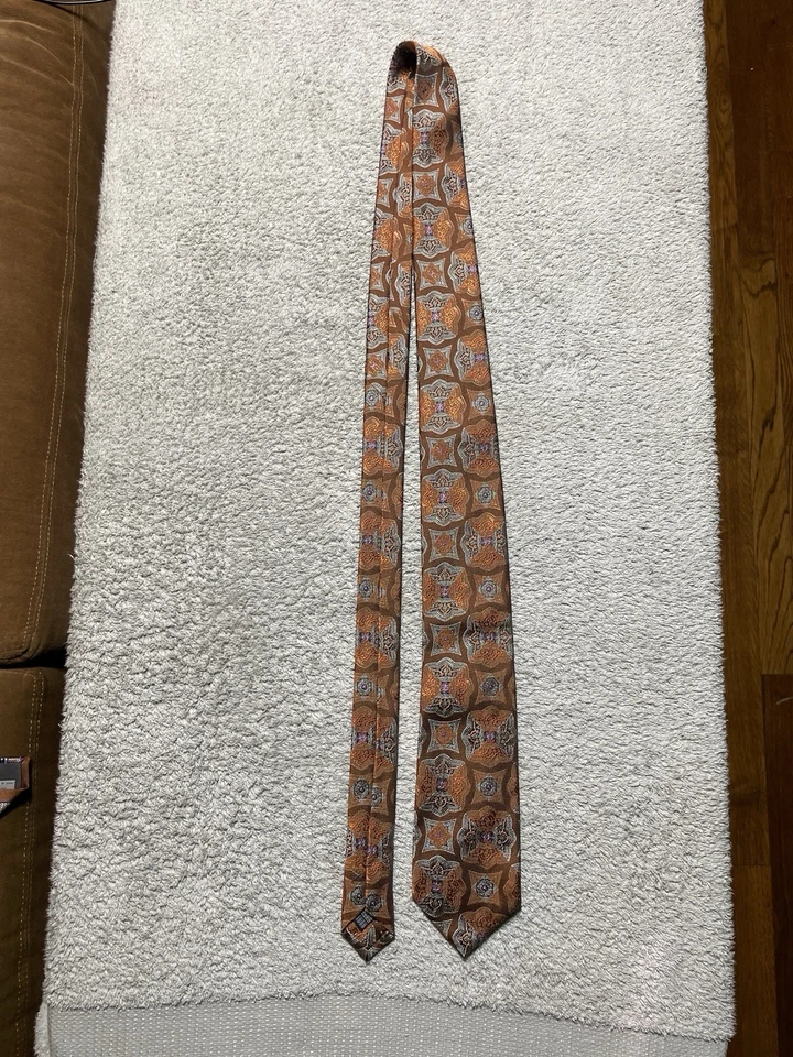 Corbata de vestir Samuelsohn para hombre en Italia naranja/marrón estampado de seda Foto 2 de 4