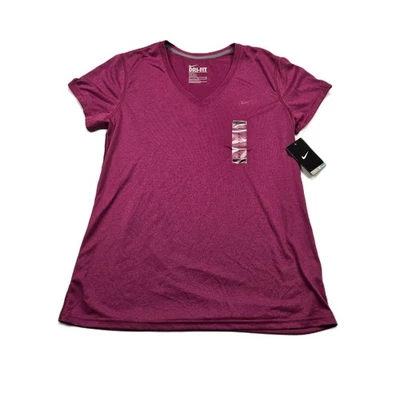 Nike Dri-FIT Damen V-Ausschnitt T-Shirt Neu mit Etikett beere burgund sportlich Oberteil XL - Bild 1 von 4