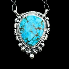 18" Kingman Spiderweb Turquoise Necklace Sterling silver Navajo Daniel Benally