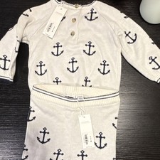 Janie and Jack Anchor Knit Sweater Pants Set White Navy 6-12 Months