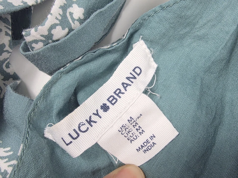 Maxi vestido para mujer Lucky Brand verde azulado con mangas abullonadas Cottage Core talla mediana Foto 4 de 4