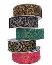 Passamaneria Tramezzo Gallone Disegno Cashmere Ricamo Lurex Oro Alto 3 Cm S4292