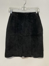 Chia Vintage Suede Leather Mini Skirt Size 6 Lined Classic Black 22  Waist