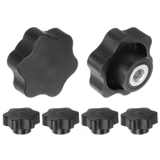 6pcs Star Knobs M8 Thread 48mm Head Non-Through Hole Metal Insert Knob Black