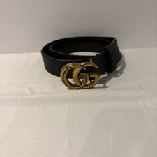 GUCCI 397660 BELT BLACK NAPPA LEATHER WITH POLISHED GOLDEN DOUBLE G BUCKLE