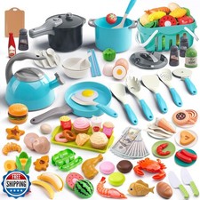 130Pcs Kitchen Playset, Toddler Pretend Cooking Play Pots, Pans,