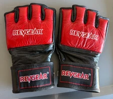 REVGEAR sz XL combat fighting RED Fingerless Leather Gloves UFC MMA jujitsu