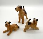 Set of 3 Airedale Terrier Porcelain Dog Figurines Collectible Vintage Japan