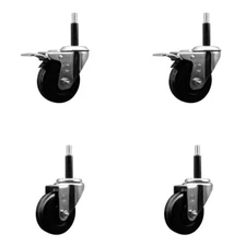 3.5 Inch SS Phenolic Swivel 3/4 Inch Expand Stem Caster Set 2 Total Lock Brakes