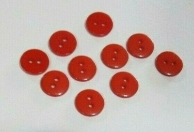 Red Orange Round Two Hole 10 Plastic Buttons 1/2 Inch Across 