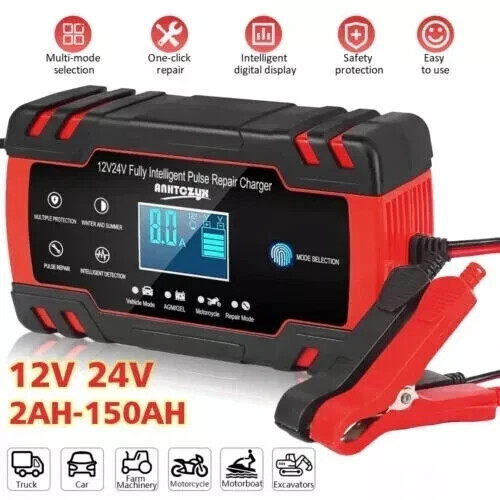 Battery Charger Heavy Duty 12v/24v Smart Automatic Intelligent Pulse Repair