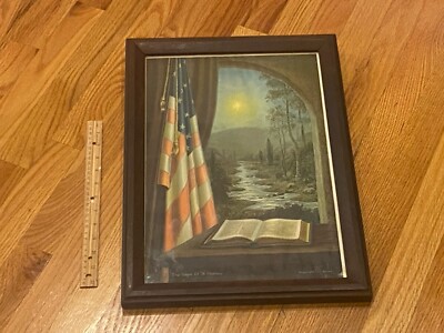 Vintage Framed Print '''The Hope of a Nation'' Patriotic US Flag - James M. Haines