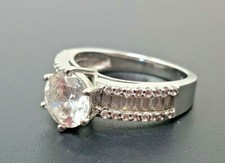 Vintage White Crystal Sterling silver Wedding Engagement band Ring size 8
