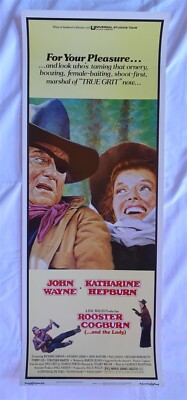 Vintage Rooster Cogburn Original Insert Movie Poster, John Wayne, Hepburn, 1975