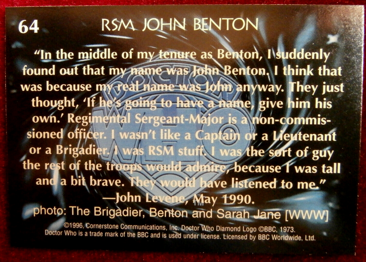 DR WHO Card #64 RSM John Benton Cornerstone Series 1996