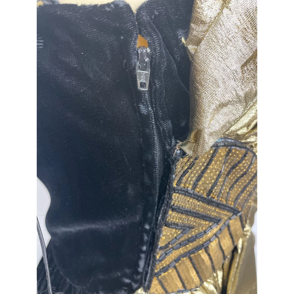 Vestido de Cóctel Vintage Años 80 Diseñador Dorado Cojo Abanico Un Hombro Vanguardia Talla 3 Foto 4 de 4