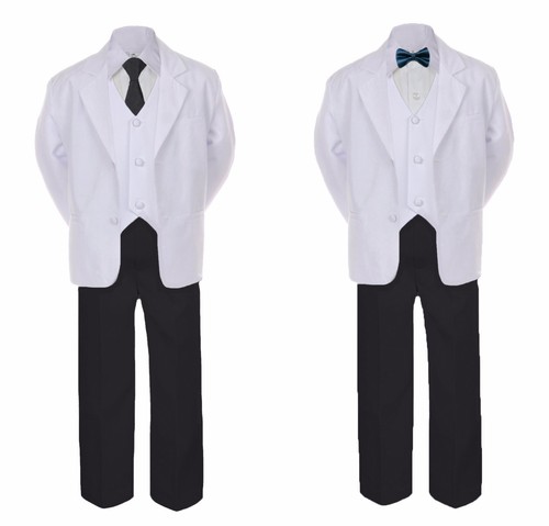6pc Boy Formal Necktie Black & White Suit Set Satin Bow Tie Baby Kids Teen 4-20 - Picture 21 of 48
