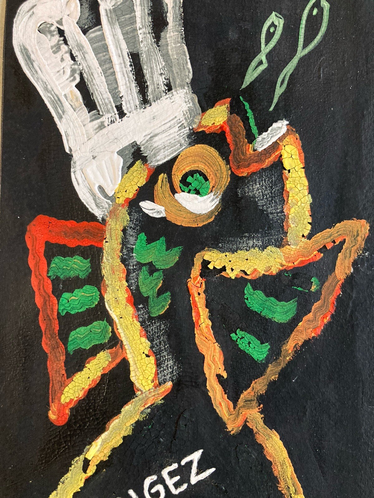 Bello Dibujo Gouache Pez Toca Chef Proyecto Publicidad 1950 Publicitario Arte