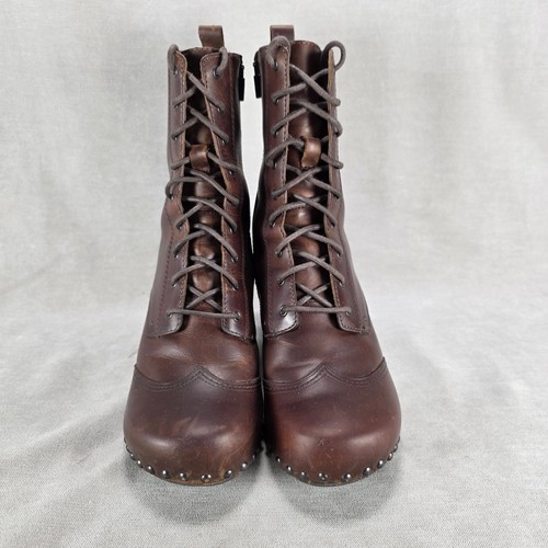 Dansko Women Boots US 9 EU 40 Brown Antiqued Leather Studded Side Zip Block Heel - Picture 2 of 23