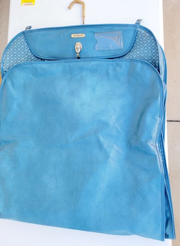 Vintage Samsonite Blue Leather Hanging Garment Suit Dress Bag Travel Silhouette - Picture 9 of 16