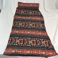 MOSSIMO Elastic Waist SLIP ON MAXI SKIRT Modest Boho Aztec Lagenlook Sz L Large