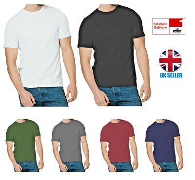 1 , 3 & 5 Pack Mens T-Shirt Cotton Plain Tee Shirts T Shirt Round Neck Lot