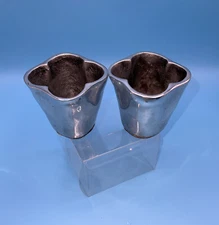 Set of 2 Floral Shaped Silver Tone Metal Votive Holder Sm. Planter