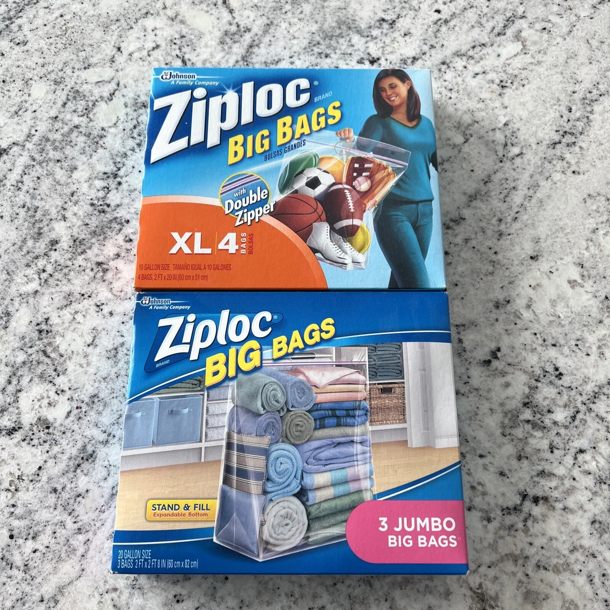 Ziploc Storage Big Bags Double Zipper Seal Expandable Bottom 3 Jumbo 2 XL