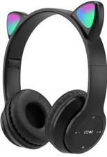 Bluetooth Wireless Cat Ear Headsets LED w/Mic Headphones Over-ear For Kids black