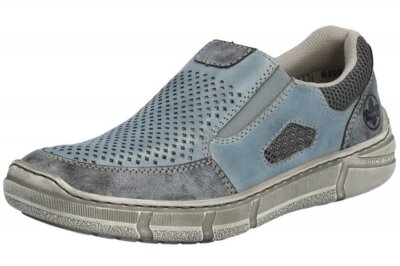 Rieker Herren Slipper perforiert Blau Grau Sommer Schuhe Weite H 04051-12