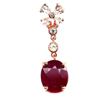 925 Sterling Silver Rose Gold Coated 9 x 11 MM. Red Ruby, Topaz