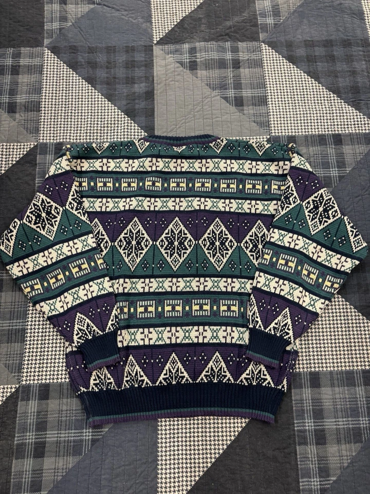 Suéter Van Heusen Vintage Años 90 Rejilla Colorido Geométrico Para Hombre Talla XL Foto 4 de 4