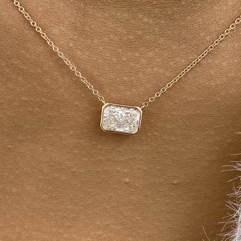 1.5ct Radiant Pendant Necklace Rose Gold 14K Labcreated Diamond F/VS