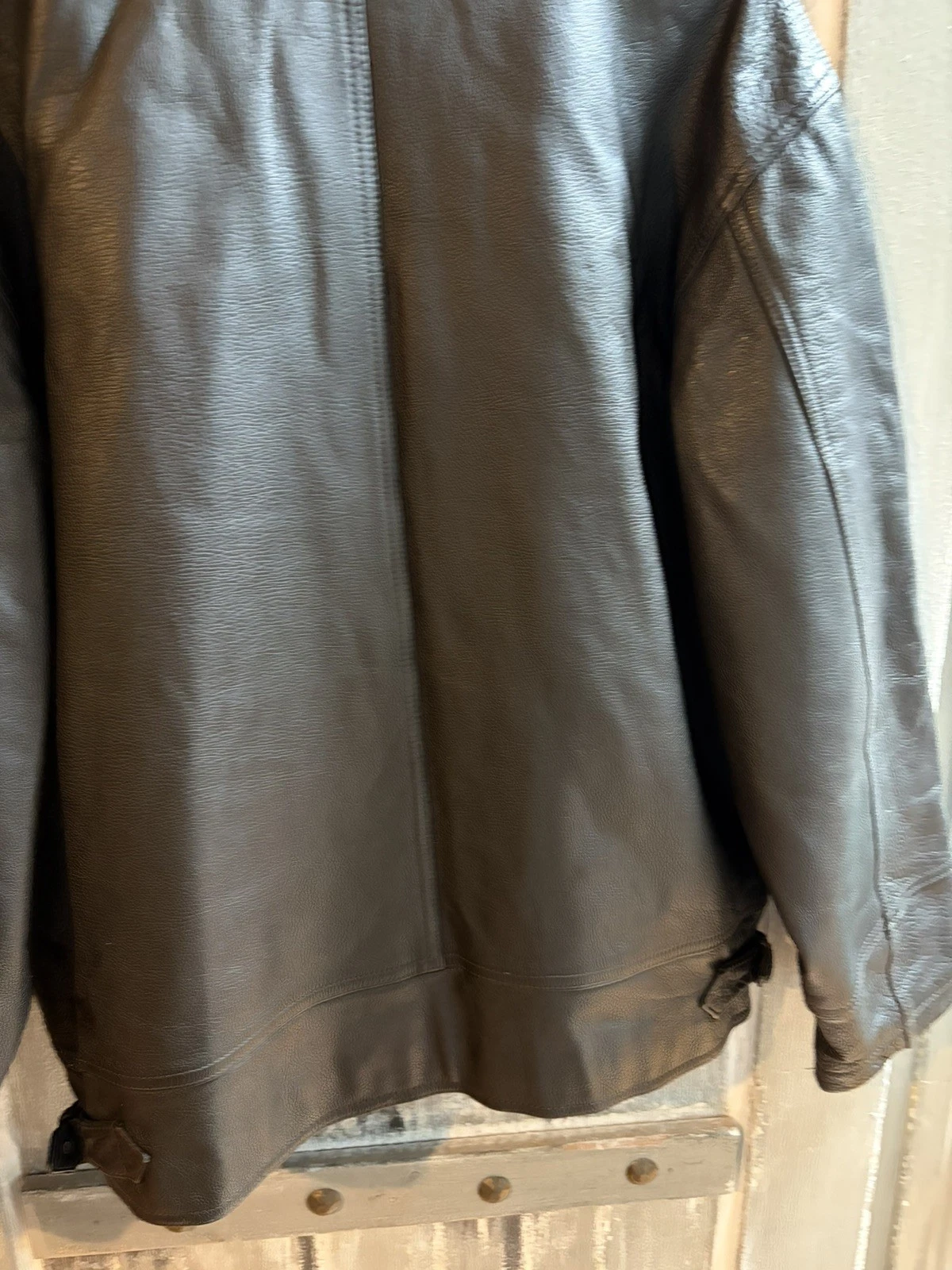 Vintage Perry Ellis Aviator Leather Jacket Mens Large sheepskin Collar image 8