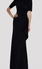 NEW $209 XSCAPE Gala Party Slimming Short Sleeve Puff Sleeve Gown in Black Sz 16