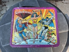 Lonchera metálica Super Friends 1976 con termo Aladdin DC Batman Superman