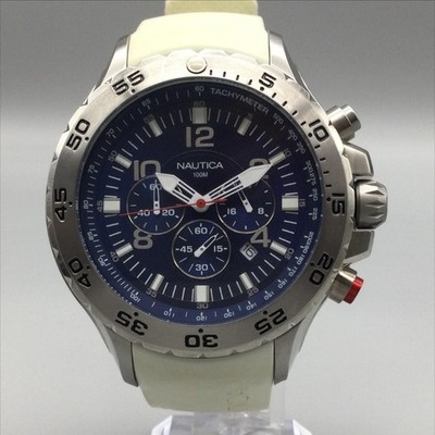 Nautica NST N14537 Mens Watch 47mm Blue Chronograph Tachymeter New Battery