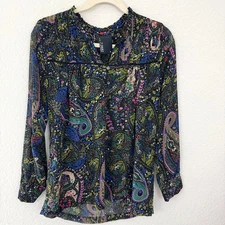 Anthro Dolan Womens Odessa Lightweight Blouse Size M Paisley Ruffle Lace Office 