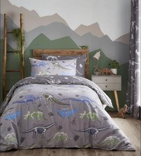 Dinosaur Grey Duvet Cover Set Reversible With Pillowcases Single