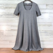 J. Jill Gray Linen Blend Ribbed Trim Short Sleeve Sweater Dress PS Lagenlook