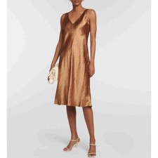 Vince Satin Double V-Neck Midi Slip Dress Copper Size S NWT