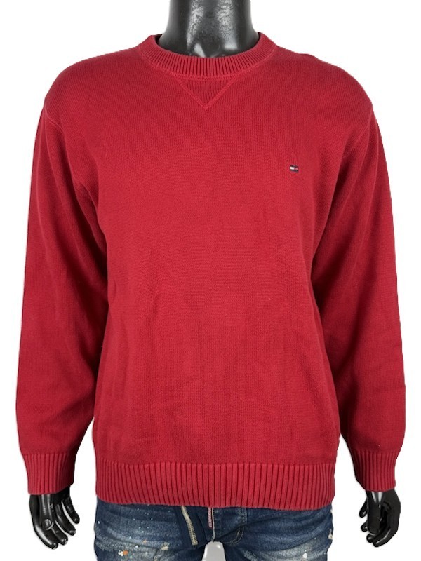 Tommy Hilfiger Maglione Uomo XL Rosso Cotone Girocollo Logo Pullover