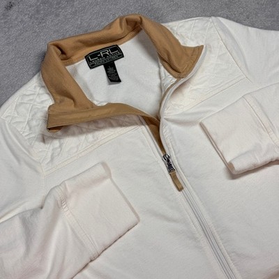 Lauren Ralph Lauren LRL Active Cream Quilted Jacket Full Zip Pockets Size L
