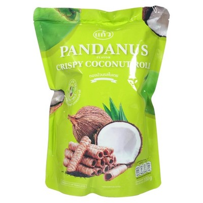 Kaew Waffelröllchen mit Pandan Geschmack Coconut Roll Pandanus Flavor 100g