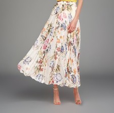 Boho Ethereal Maxi Skirt Chiffon Ivory Birds Flower Print S Fairycore Romantic