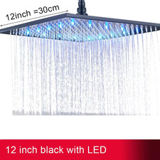 Black Rainfall Shower Head LED Light 16" Large Rainfall Shower Faucet Head Squar