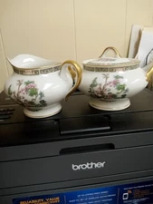 Syracuse China O. P. CO Indian Tree Creamer & Sugar Bowl & Lid